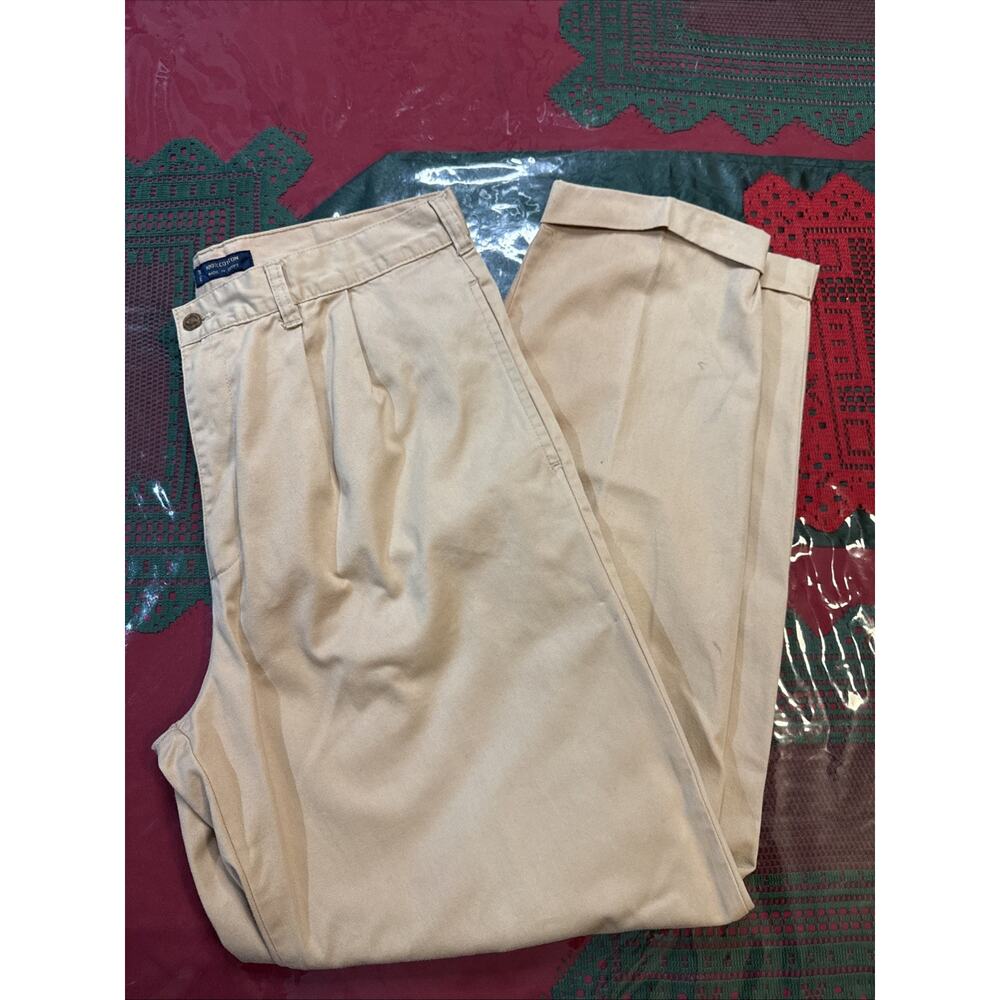 Vintage Chaps Ralph Lauren Pants Mens 33x32 (33x29) Khaki Pleated Chino Cotton